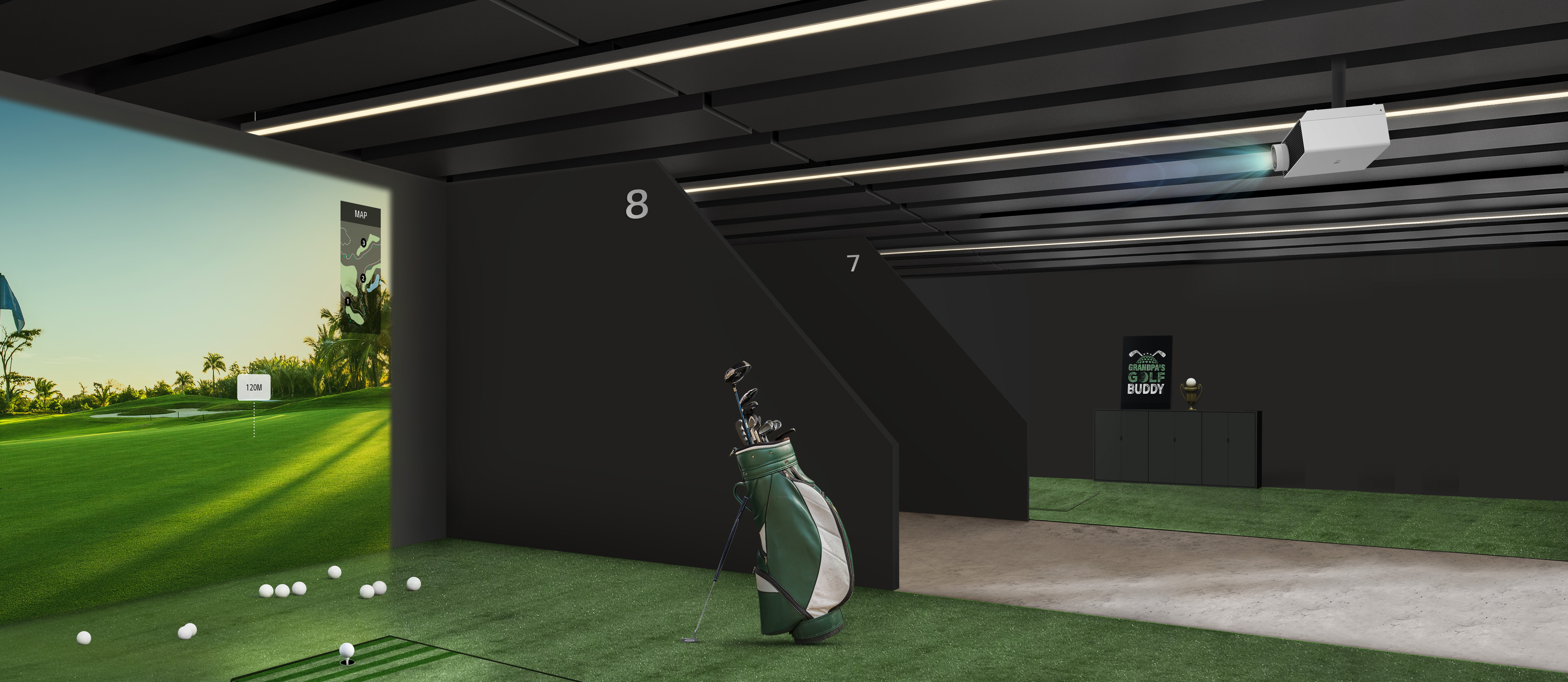 BU53RG is installed on the ceiling in an indoor driving range